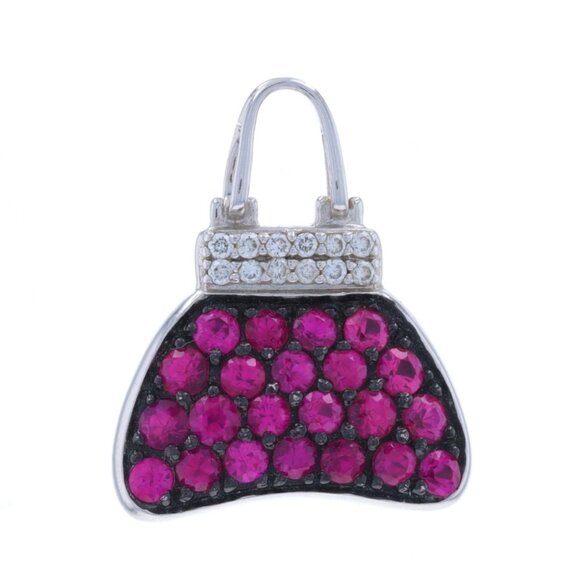 Mirabelle Ruby Diamond Purse Pendant - White Gold 18k Round 1.66ctw Handbag Pave